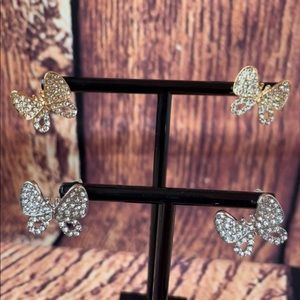 2 Pair Gold/Silver Butterfly Earrings 👂